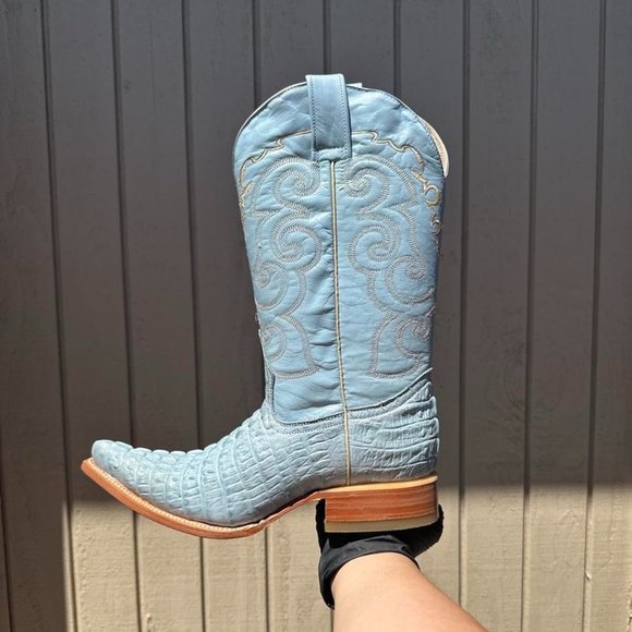 #10 Light Blue Crocodile Tail Boot with Details, Model A0408 - Picture 2 of 5